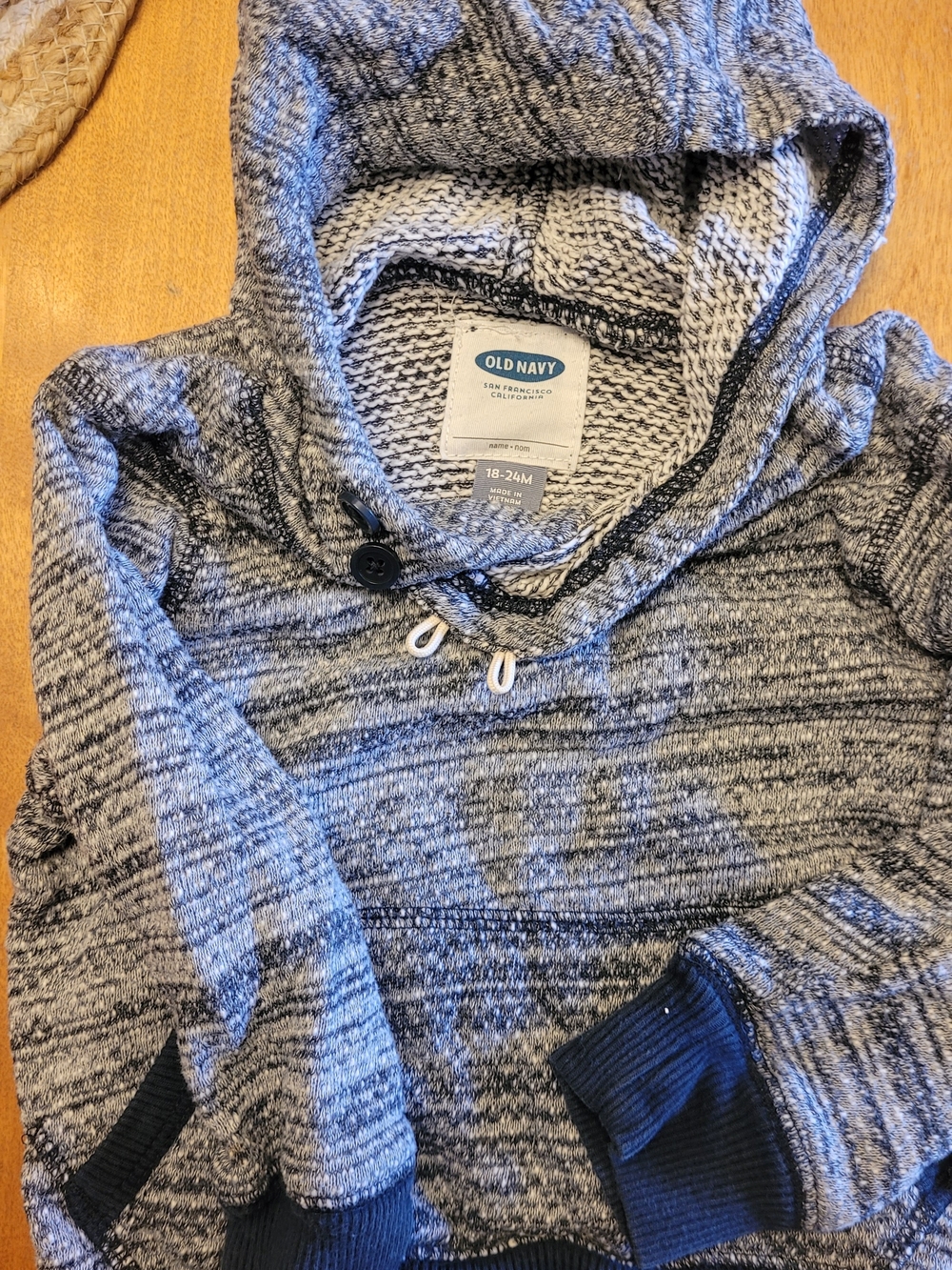 Old Navy Black and Gray Marled Hooded Zip Sweater